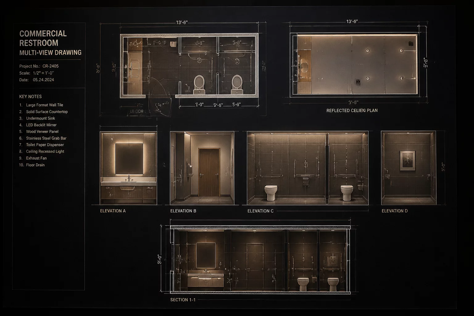 Restroom renovation multi-view breakdown